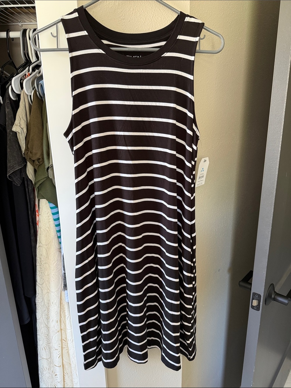 Time and Tru Black and White Striped Sleeveless A-Line Dress